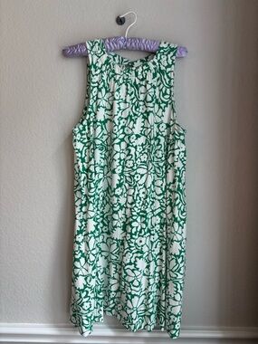 LOFT White Dress with Green Floral Print